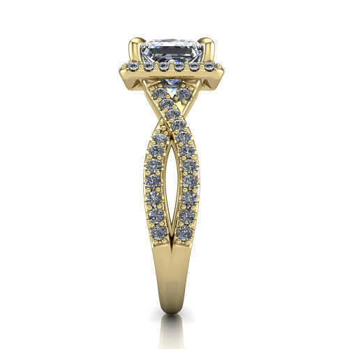 Bella Princess Shape Halo Engagement Ring in 18K Yellow Gold
