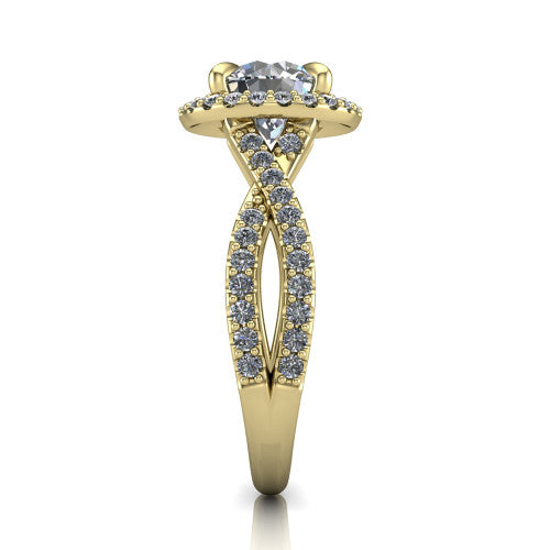 Bella Round Shape Halo Engagement Ring in 14K Yellow Gold
