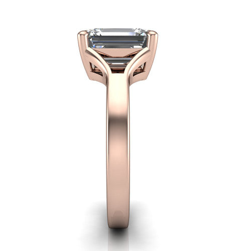 Savannah emerald classic solitaire engagement ring in 14K Rose Gold with polished split shank, side profile showing the polished split shank