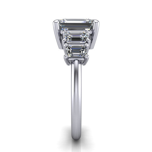 Stella Emerald Shape Three Stone Engagement Ring in 18K White Gold