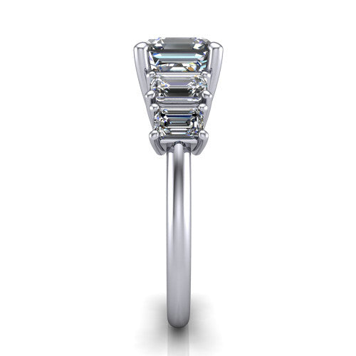 Stella Square Emerald Shape Three Stone Engagement Ring in Platinum
