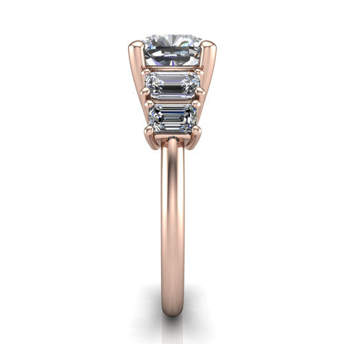 Stella Cushion Shape Three Stone Engagement Ring in 14K Rose Gold