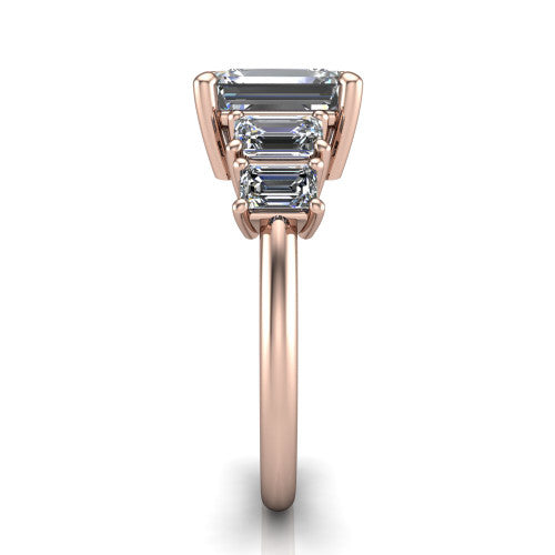 Stella Emerald Shape Three Stone Engagement Ring in 14K Rose Gold