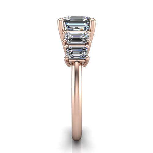 Stella Square Emerald Shape Three Stone Engagement Ring in 18K Rose Gold