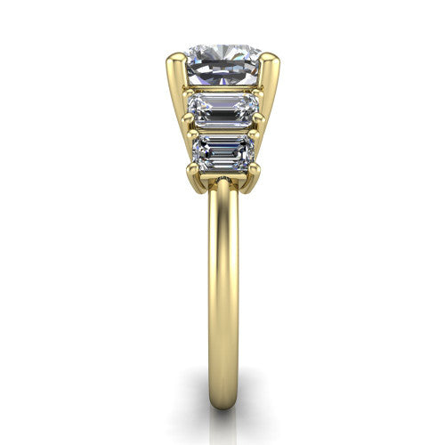 Stella Cushion Shape Three Stone Engagement Ring in 18K Yellow Gold