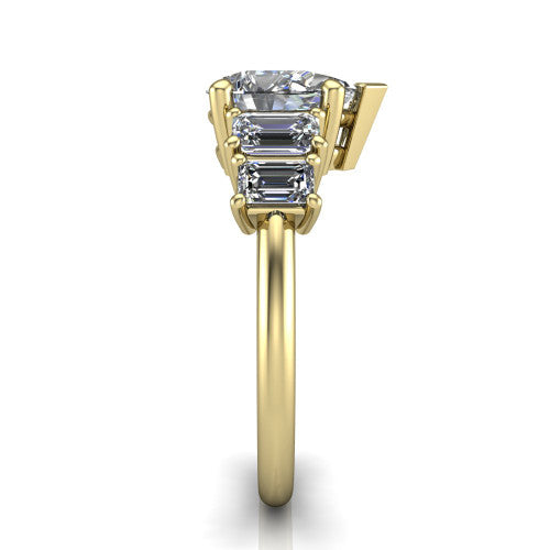 Stella Pear Shape Three Stone Engagement Ring in 18K Yellow Gold