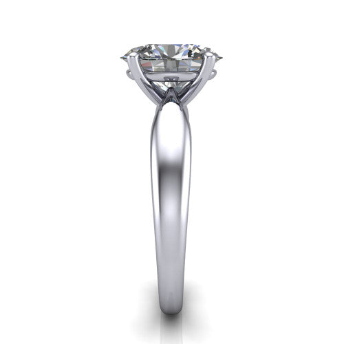 Natalie oval solitaire engagement ring in 18K White Gold on a tapered plain band, side profile showing the tapered plain band and bypass gallery