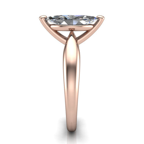 Natalie marquise solitaire engagement ring in 14K Rose Gold on a tapered plain band, side profile showing the tapered plain band and bypass gallery