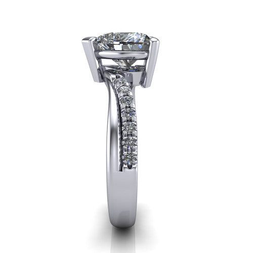 Everly heart solitaire engagement ring in 18K White Gold with micro-pavé band, side profile showing the crossover pavé band and open under-gallery