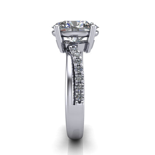 Everly oval solitaire engagement ring in 18K White Gold with micro-pavé band, side profile showing the crossover pavé band and open under-gallery