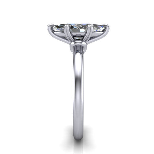 Leilani marquise solitaire engagement ring in Platinum with double-prong head on a plain band, side profile showing the plain band and sculpted knot gallery