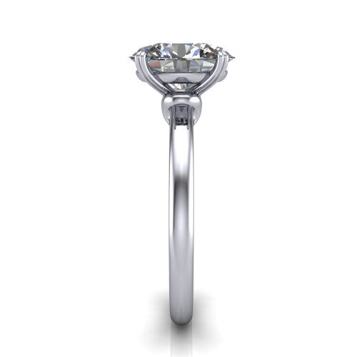 Leilani oval solitaire engagement ring in 14K White Gold with double-prong head on a plain band, side profile showing the plain band and sculpted knot gallery