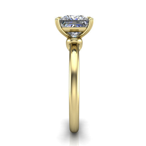 Leilani princess solitaire engagement ring in 14K Yellow Gold with double-prong head on a plain band, side profile showing the plain band and sculpted knot gallery