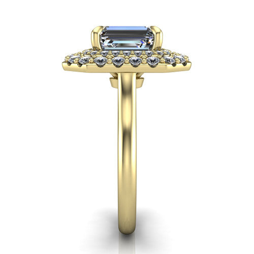 Sophie Emerald Shape Halo Engagement Ring in 18K Yellow Gold