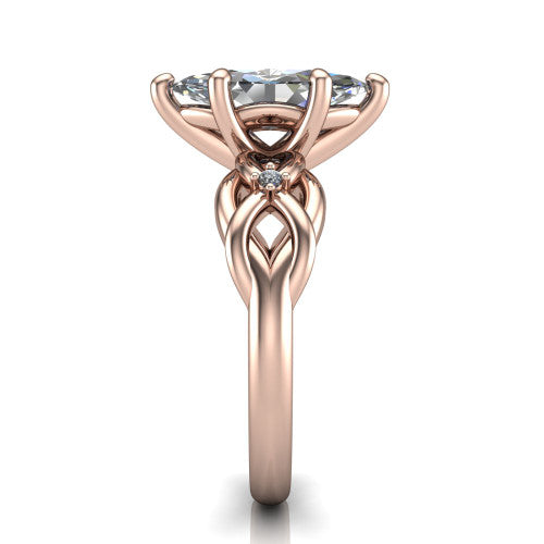 Josephine marquise love-knot engagement ring in 14K Rose Gold with braided band, side profile showing the braided love-knot band and knot gallery