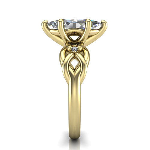 Josephine marquise love-knot engagement ring in 18K Yellow Gold with braided band, side profile showing the braided love-knot band and knot gallery