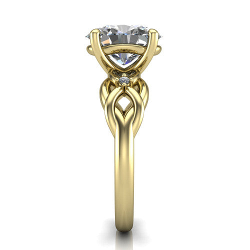 Josephine oval love-knot engagement ring in 18K Yellow Gold with braided band, side profile showing the braided love-knot band and knot gallery