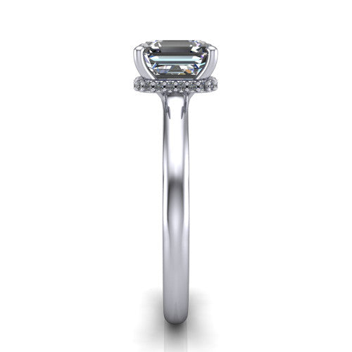 Skylar Square Emerald Shape Hidden Halo Engagement Ring in 18K White Gold