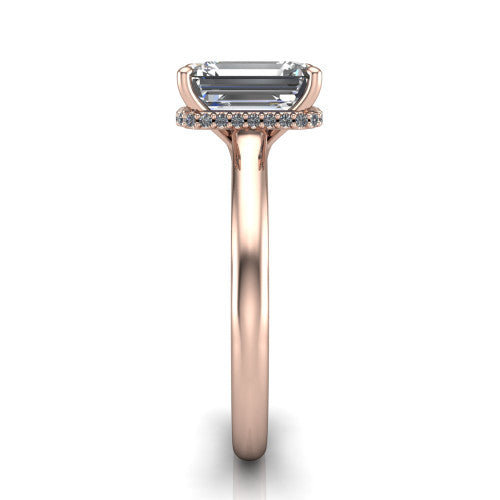 Skylar Emerald Shape Hidden Halo Engagement Ring in 18K Rose Gold