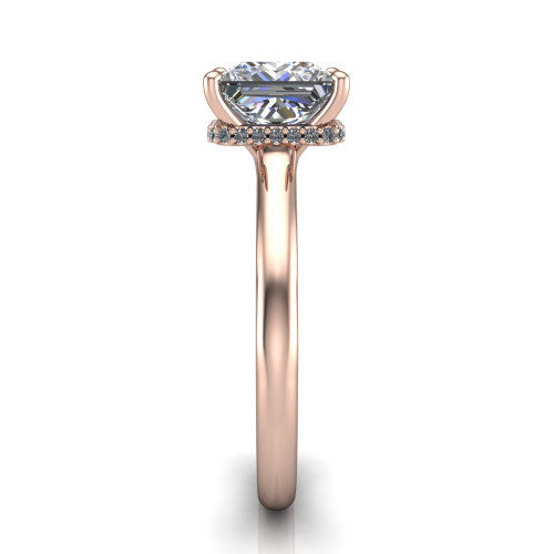 Skylar Princess Shape Hidden Halo Engagement Ring in 18K Rose Gold