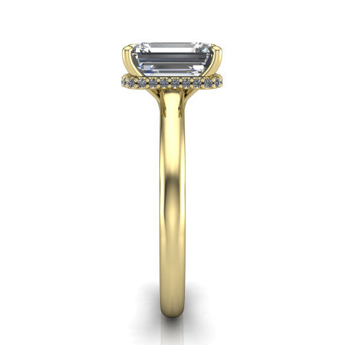 Skylar Emerald Shape Hidden Halo Engagement Ring in 14K Yellow Gold
