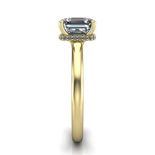 Skylar Square Emerald Shape Hidden Halo Engagement Ring in 14K Yellow Gold