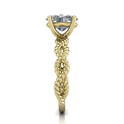 Sarah oval rope solitaire engagement ring in 14K Yellow Gold with twisted cable band, side profile showing the braided rope-twist band