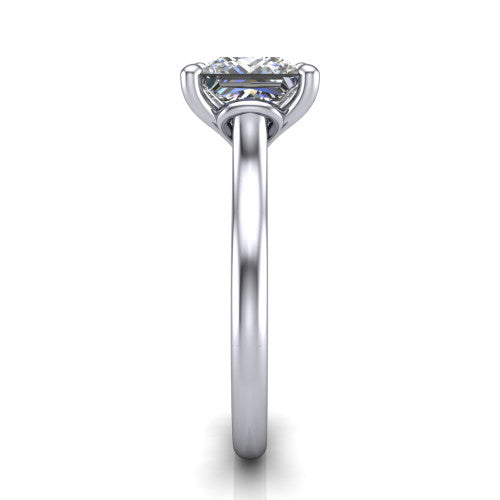 Nevaeh princess solitaire engagement ring in Platinum with plain band and heart gallery, side profile showing the plain band and heart-shaped gallery