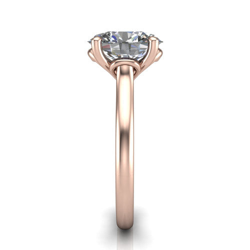 Nevaeh oval solitaire engagement ring in 18K Rose Gold with plain band and heart gallery, side profile showing the plain band and heart-shaped gallery