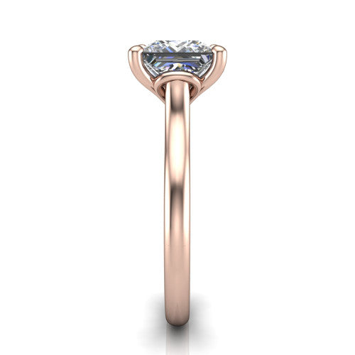 Nevaeh princess solitaire engagement ring in 14K Rose Gold with plain band and heart gallery, side profile showing the plain band and heart-shaped gallery