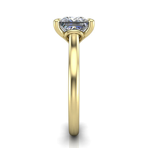 Nevaeh princess solitaire engagement ring in 18K Yellow Gold with plain band and heart gallery, side profile showing the plain band and heart-shaped gallery