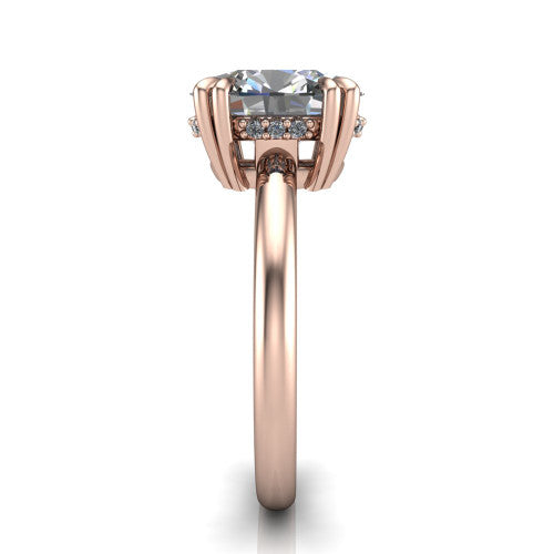 Lilian oval hidden halo engagement ring in 14K Rose Gold with double-prong head and plain band, side profile showing the hidden halo basket and plain band