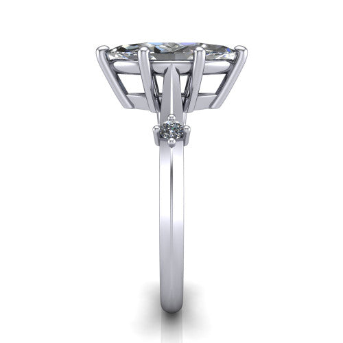 Raelynn marquise accent engagement ring in Platinum with kite-set geometric side stones, side profile showing the plain band and kite-set side accent