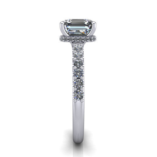 Allison Square Emerald Shape Hidden Halo Engagement Ring in 18K White Gold
