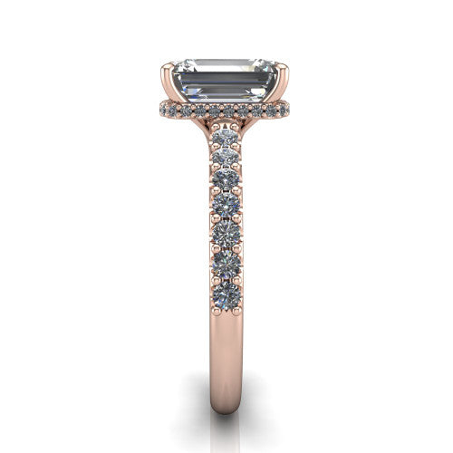 Allison Emerald Shape Hidden Halo Engagement Ring in 14K Rose Gold