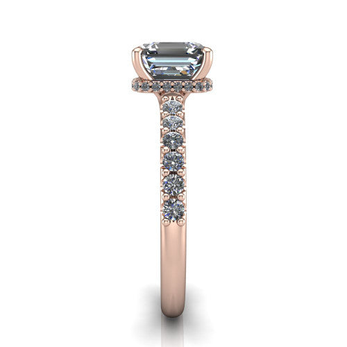Allison Square Emerald Shape Hidden Halo Engagement Ring in 18K Rose Gold