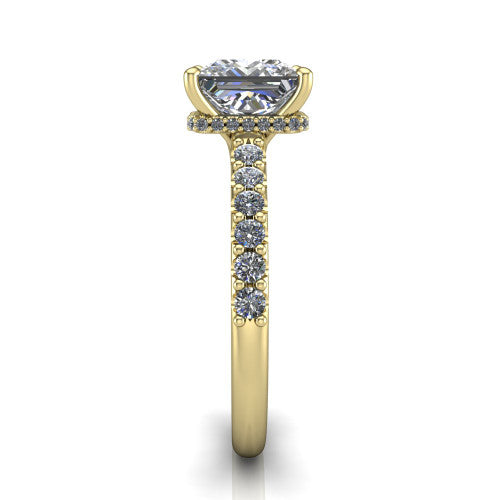 Allison Princess Shape Hidden Halo Engagement Ring in 14K Yellow Gold