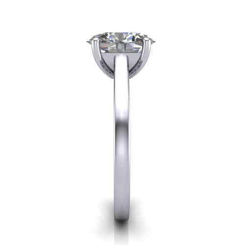 Samantha oval engraved solitaire engagement ring in 18K White Gold with scrollwork band, side profile showing the hand-engraved scrollwork band