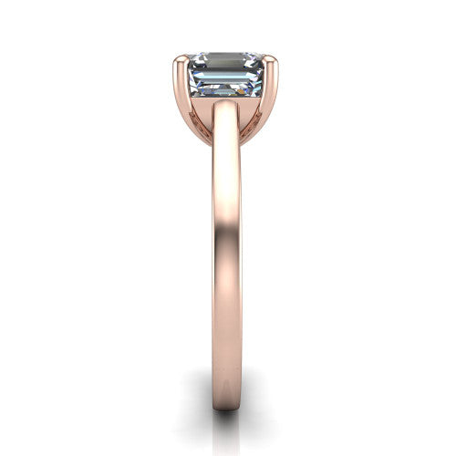 Samantha asscher engraved solitaire engagement ring in 18K Rose Gold with scrollwork band, side profile showing the hand-engraved scrollwork band
