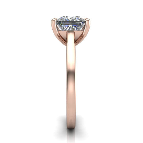 Samantha princess engraved solitaire engagement ring in 18K Rose Gold with scrollwork band, side profile showing the hand-engraved scrollwork band