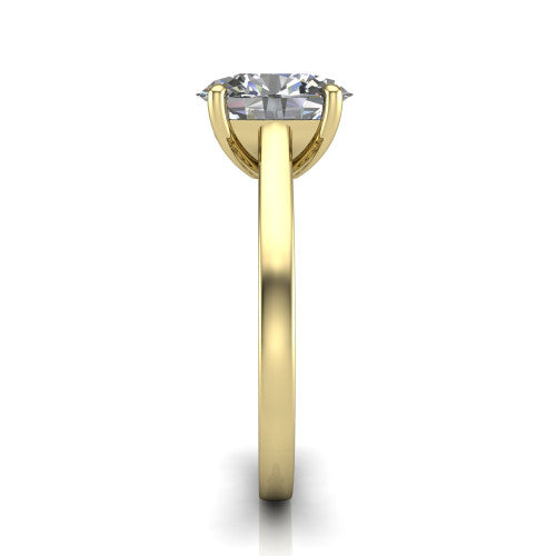 Samantha oval engraved solitaire engagement ring in 14K Yellow Gold with scrollwork band, side profile showing the hand-engraved scrollwork band