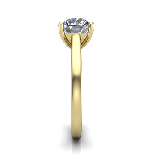 Samantha round engraved solitaire engagement ring in 14K Yellow Gold with scrollwork band, side profile showing the hand-engraved scrollwork band