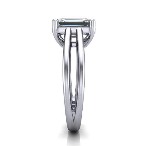 Julia Emerald Shape Hidden Halo Engagement Ring in 18K White Gold