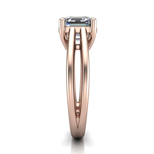 Julia Square Emerald Shape Hidden Halo Engagement Ring in 18K Rose Gold