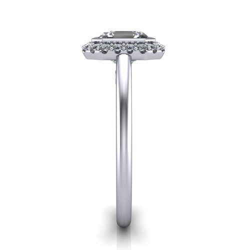 Remi Square Emerald Shape Halo Engagement Ring in 14K White Gold