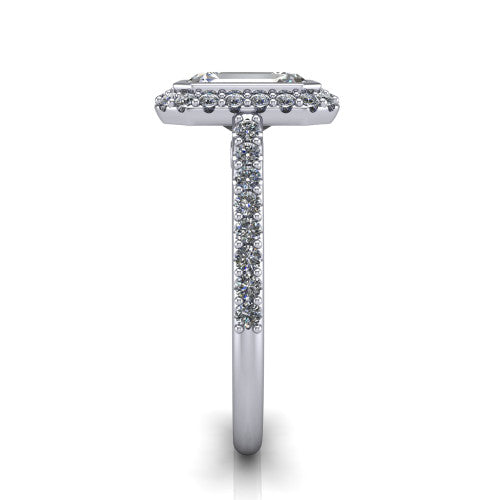 Lucia Emerald Shape Halo Engagement Ring in Platinum