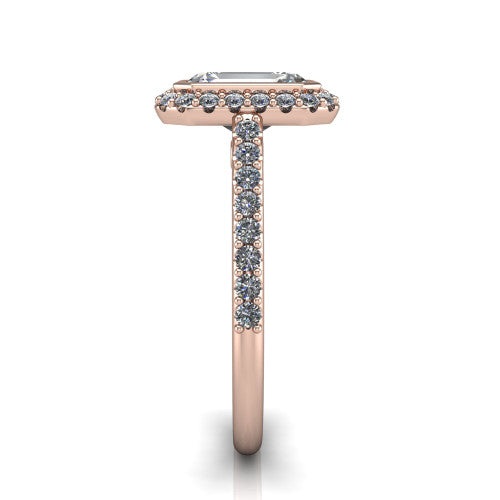Lucia Emerald Shape Halo Engagement Ring in 18K Rose Gold