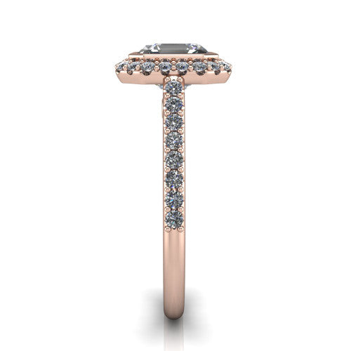 Lucia Square Emerald Shape Halo Engagement Ring in 18K Rose Gold