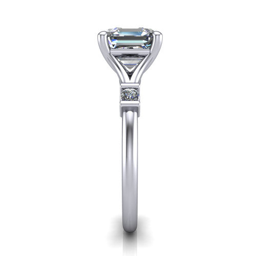 Mary Square Emerald Shape Classic Engagement Ring in 18K White Gold