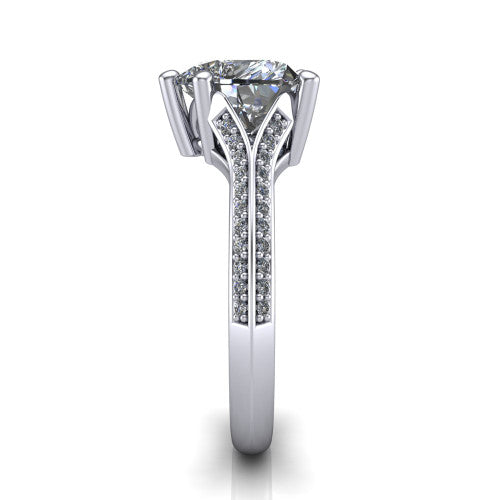 Cecilia heart split shank engagement ring in 14K White Gold with micro-pavé band, side profile showing the pavé split shank